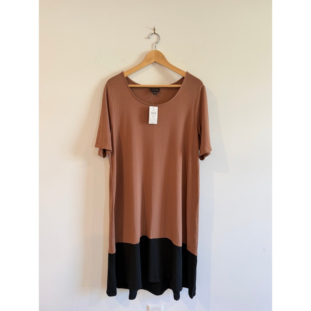 J. Jill Wearever Colorblock T-Shirt Dress Cognac Black Petite XL NWT